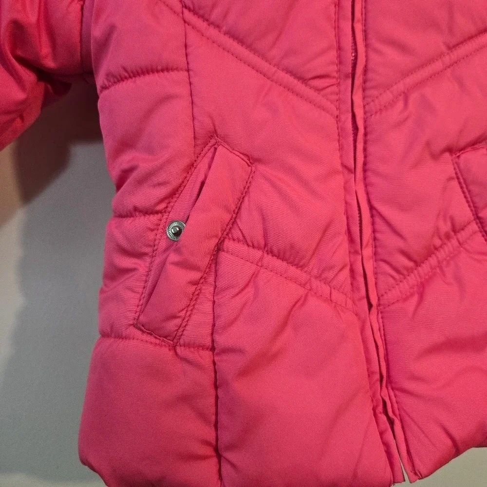 OshKosh B'gosh Girls Pink Puffer Jacket Faux Fur‎ Hood Fleece Lined 18M